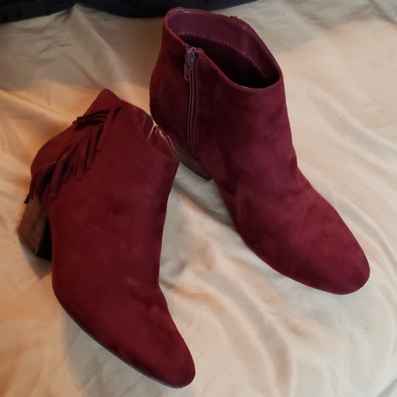 Burgundy Fringe Ankle Booties - Picture 2 of 7